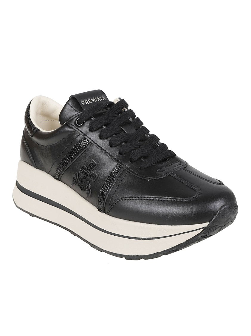 Premiata Black Bethcoin Textured Calf Leather Sneakers