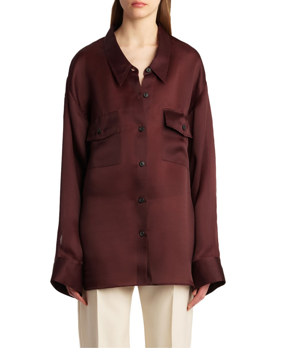 Khaite Satin-Finish Red Long Sleeve Shirt With Flap Pockets