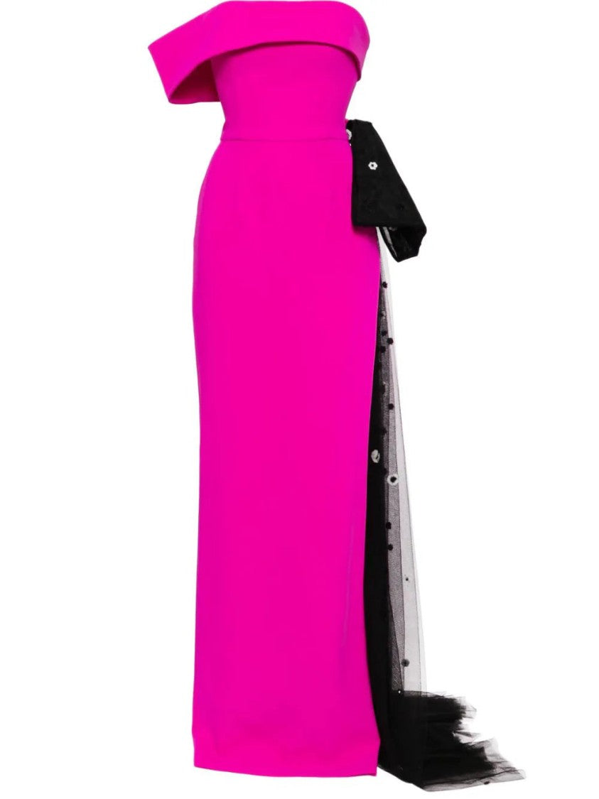 Saiid Kobeisy Crepe Off-Shoulder Dress With A Tulle Bow