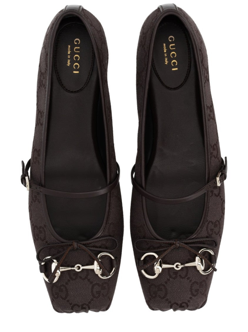 Gucci Monogram Canvas Square-Toe Ballet Flats