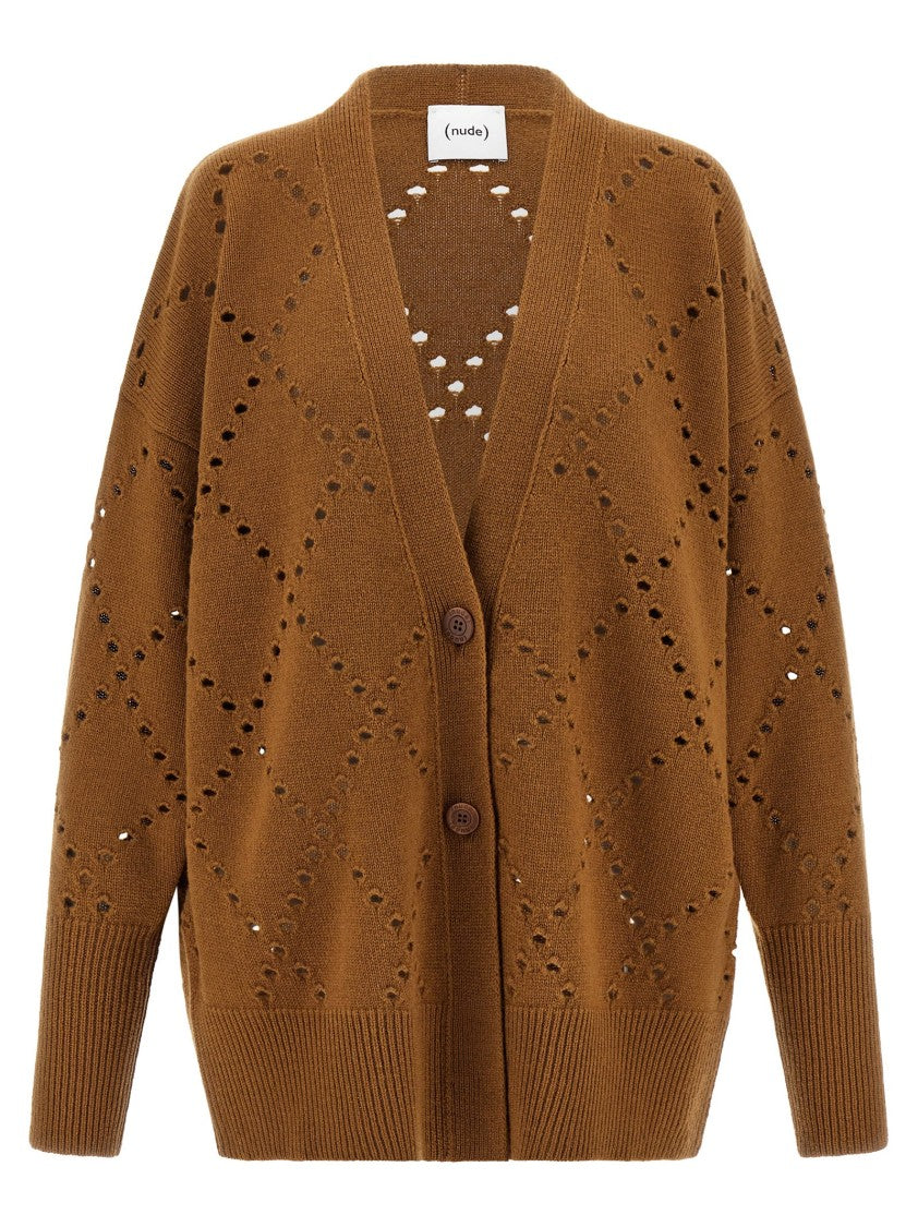 Nude Argyle Cut-Out Cardigan