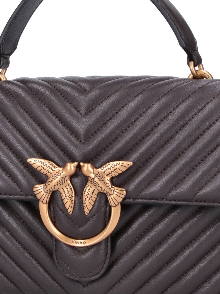 Pinko Brown Quilted Leather Lady Love Puff Top Handle Bag
