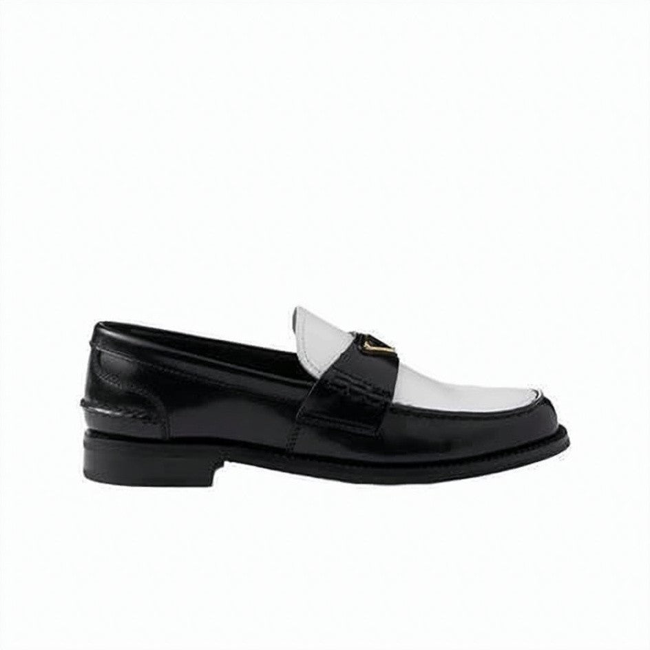 Prada Polished Calf Leather Loafers With Metallic Detail