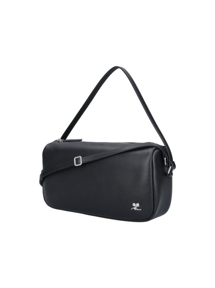 Courrèges Rectangular Black Calf Leather Shoulder Bag With Zip Closure