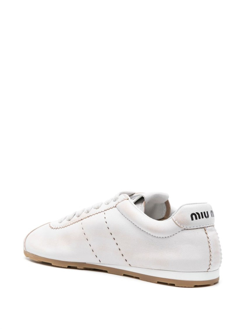 Miu Miu Minimalist Perforated Smooth Leather Lace-Up Flats