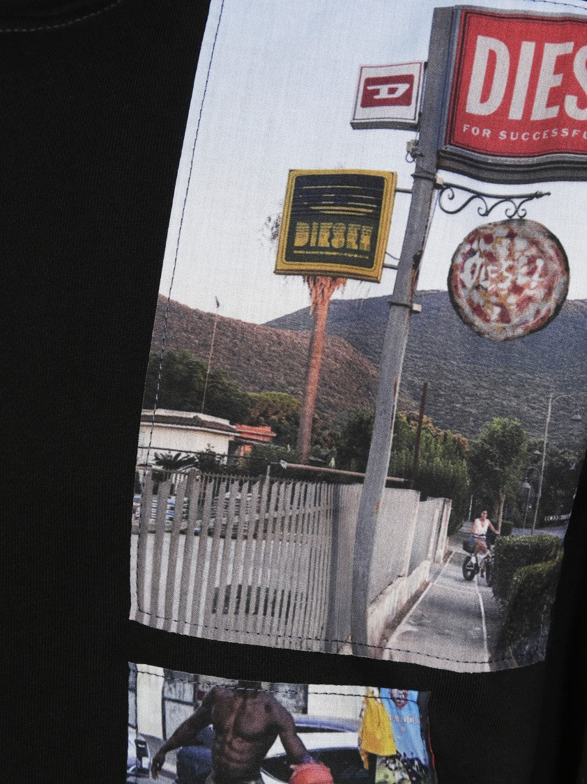 Diesel Black Relaxed Fit Hoodie With Graphic Prints