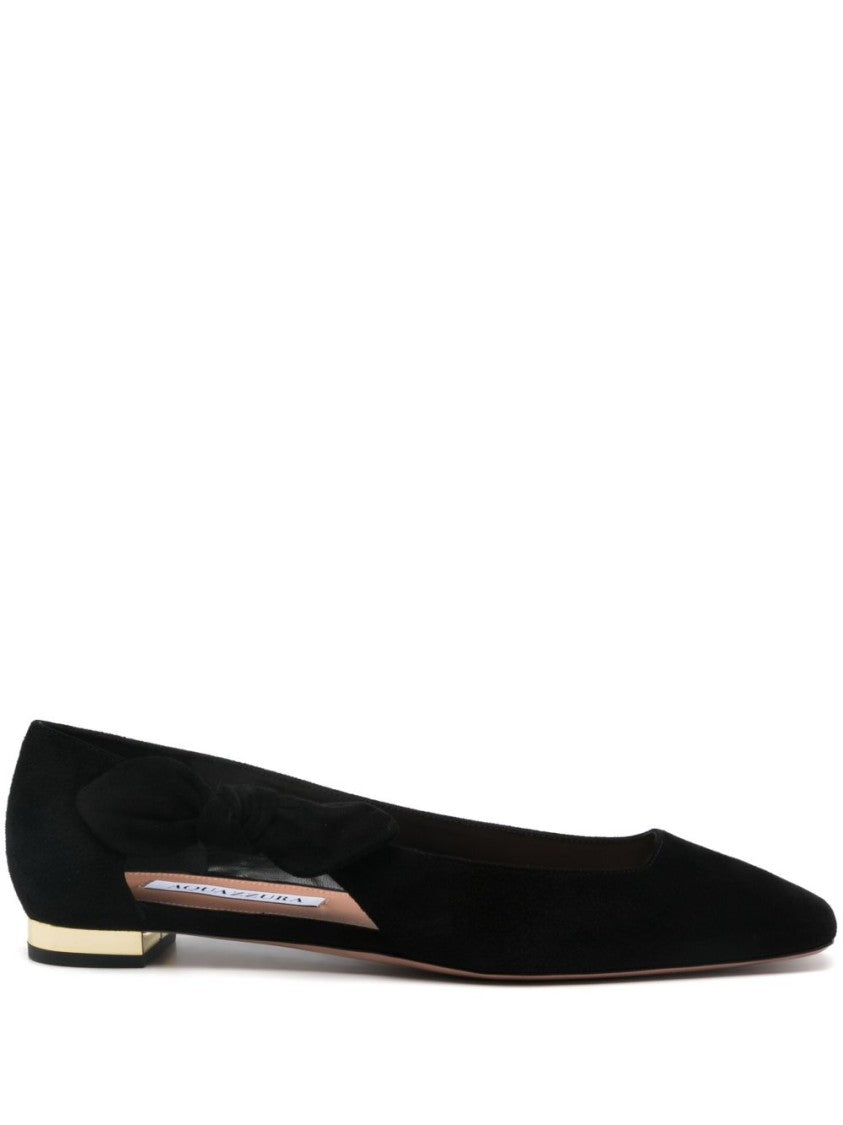 Aquazzura Black Ballerina Flats With Delicate Bow Detail