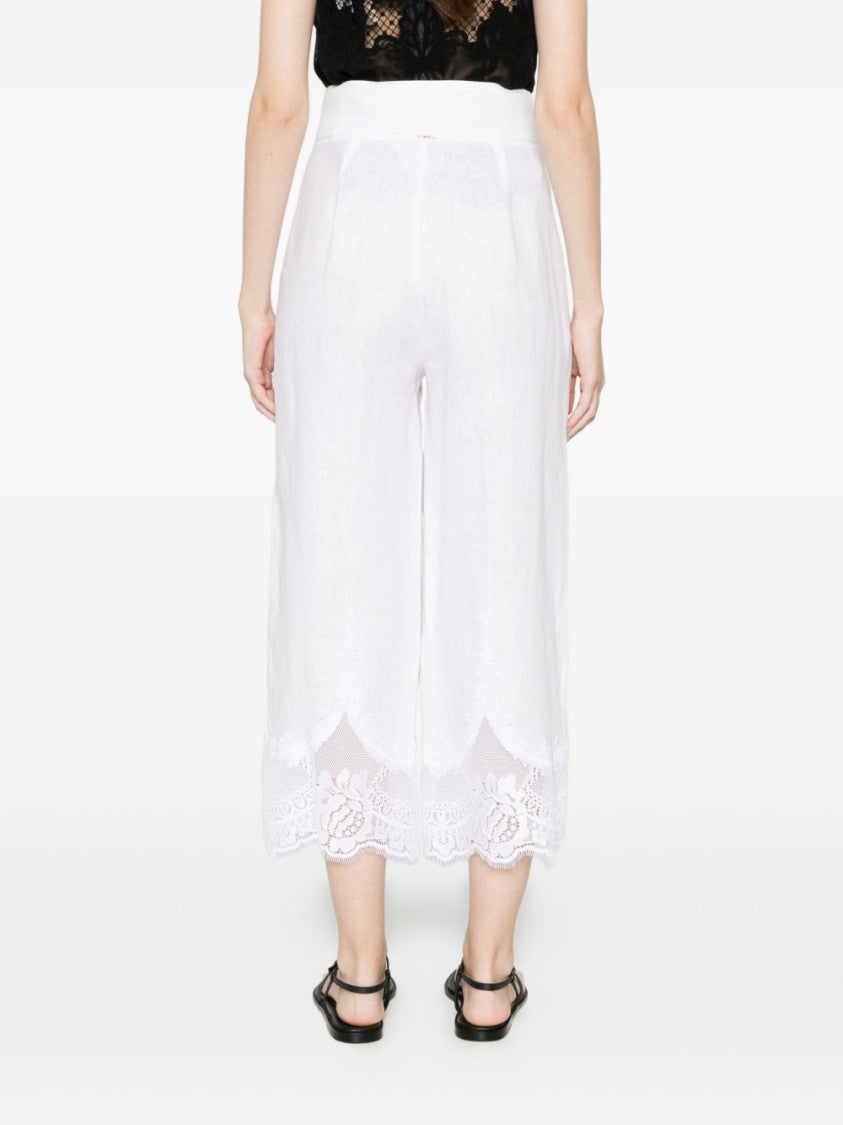 Twin-Set White Lace Trim Cropped Pants