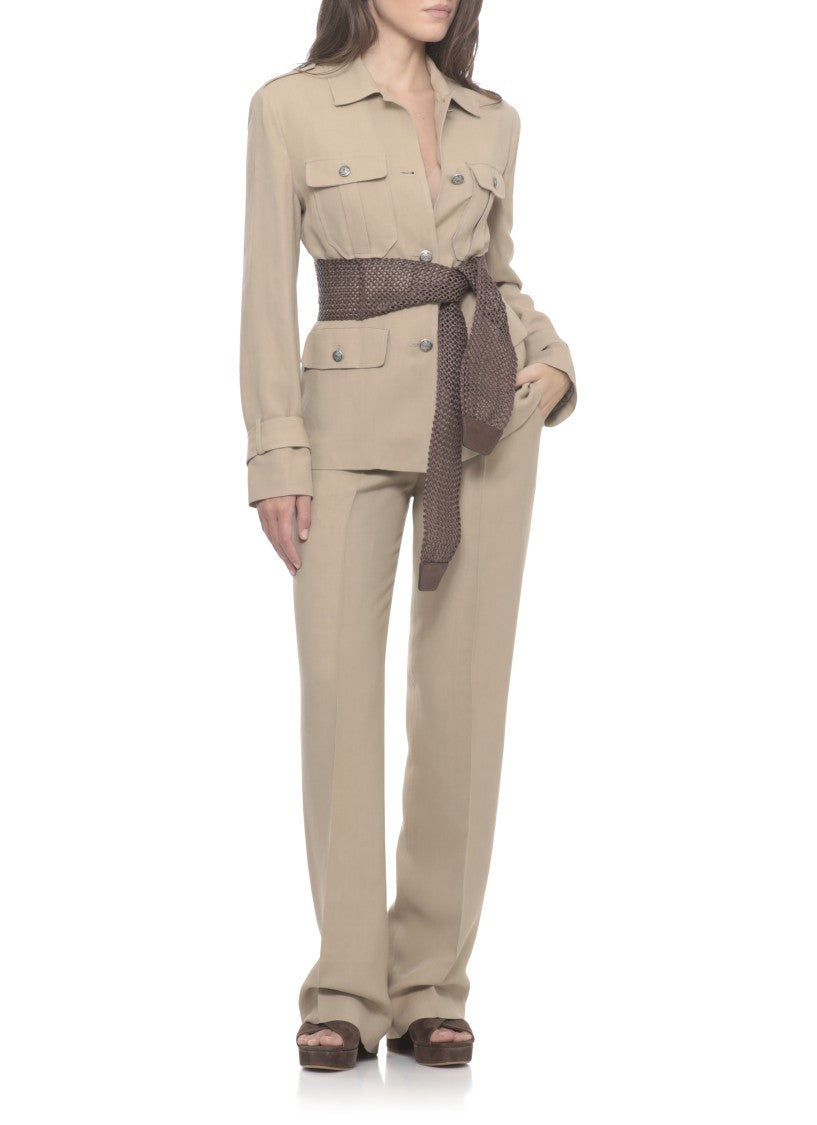 Antonelli Firenze Beige Eve Flap Pockets Viscose-Linen Jacket