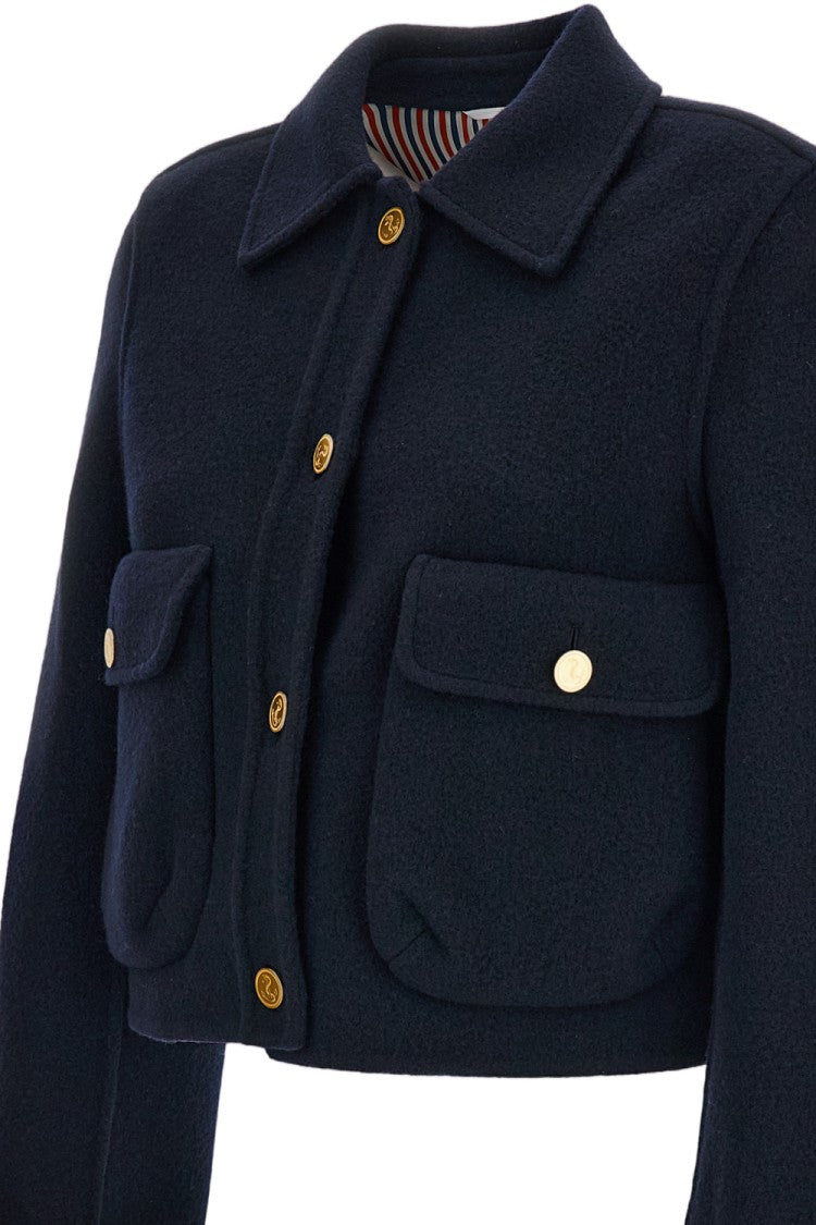 Thom Browne Blue Cropped Bell-Sleeve Tailored Wool Jacket