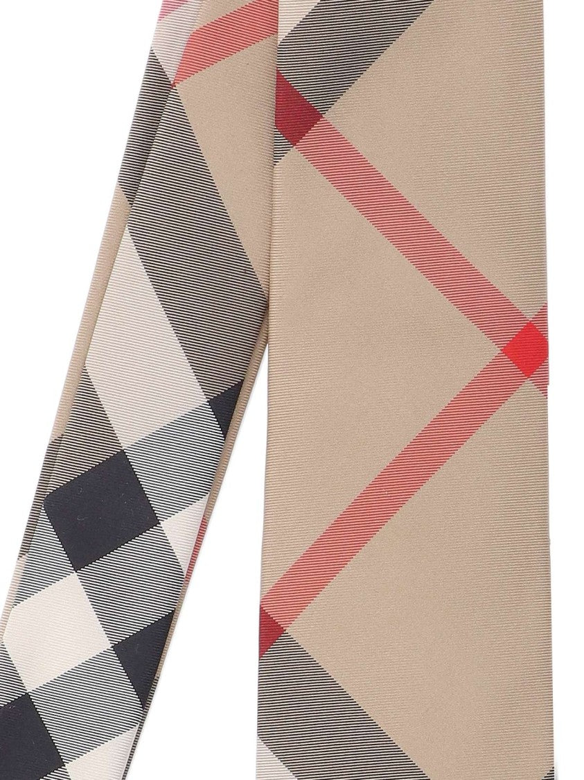 Burberry Beige Silk Tie With All-Over Check Pattern