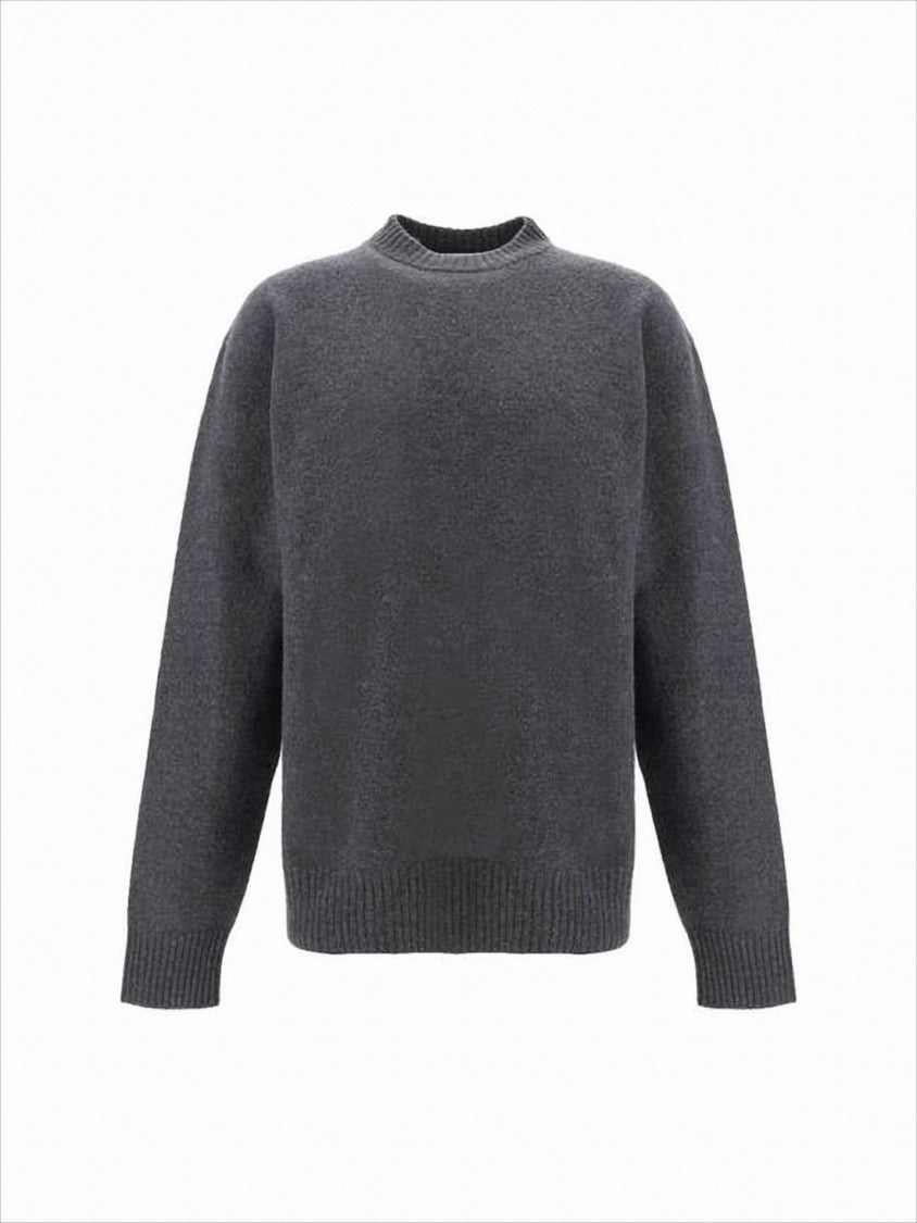 Jil Sander Classic Grey Wool Sweater With Crew Neckline And Ribbed Details