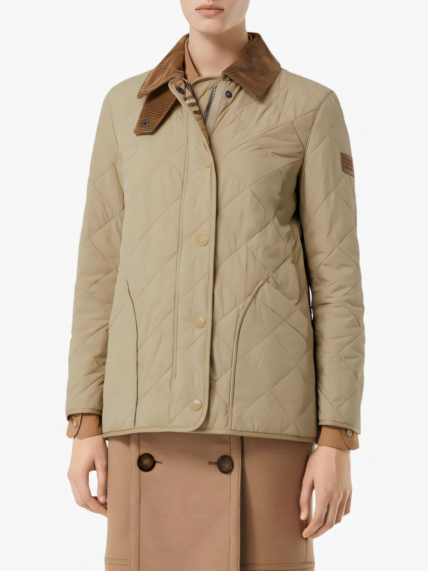 Burberry Diamond Quilted Padded Jacket With Corduroy Collar