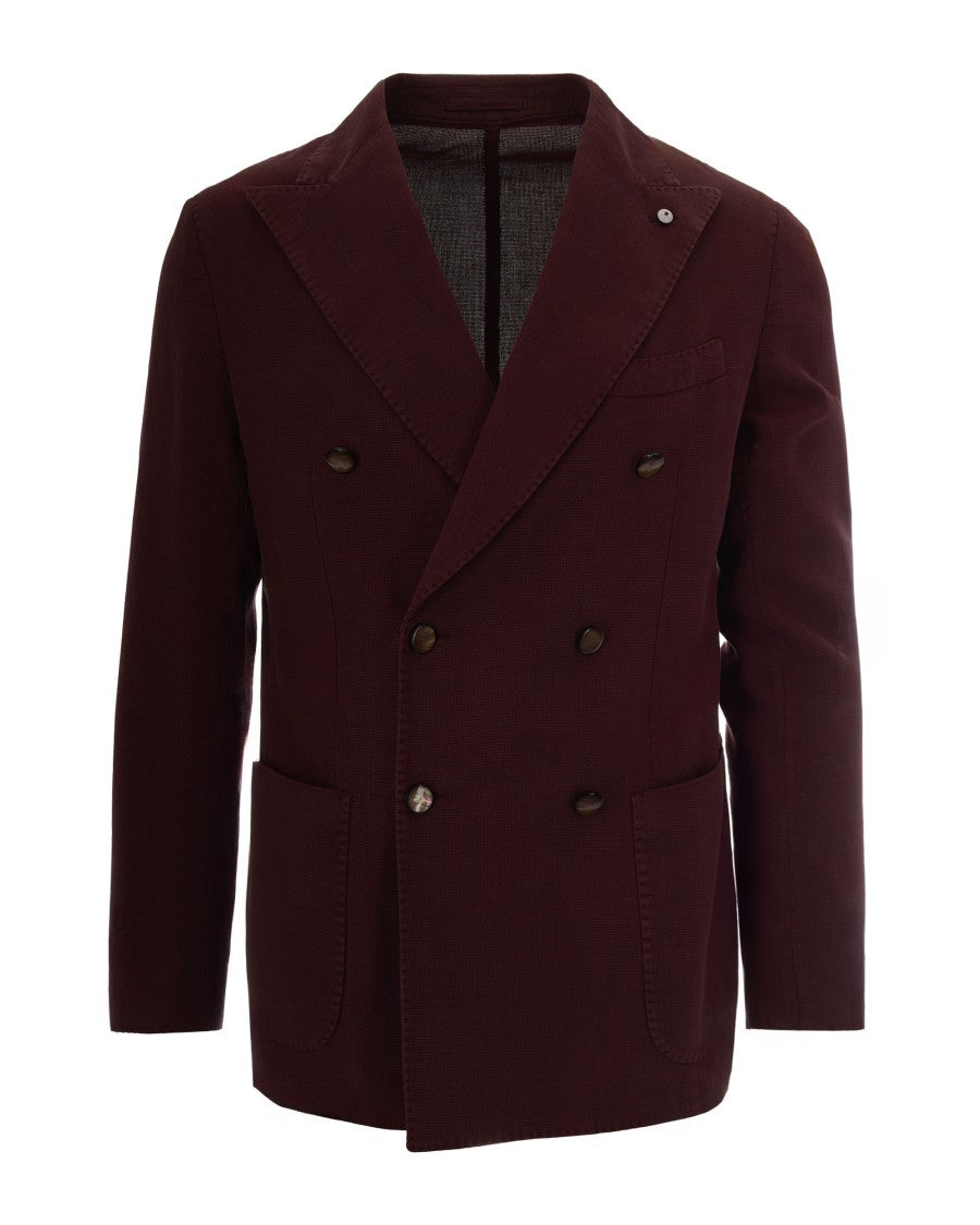 L.B.M. 1911 Burgundy Double-Breasted Textured Jacket