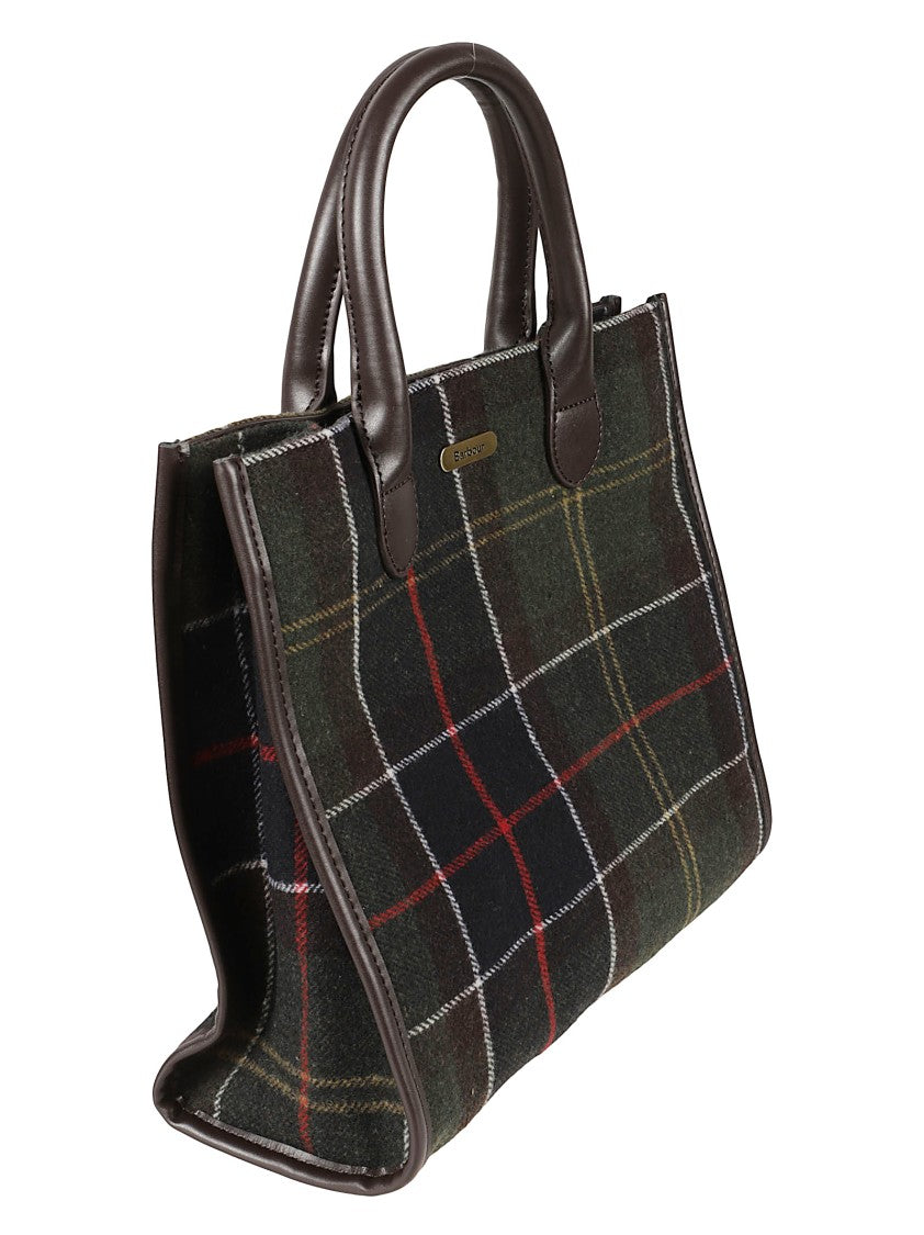 Barbour Structured Tartan Plaid Tote Bag With Leather Accents