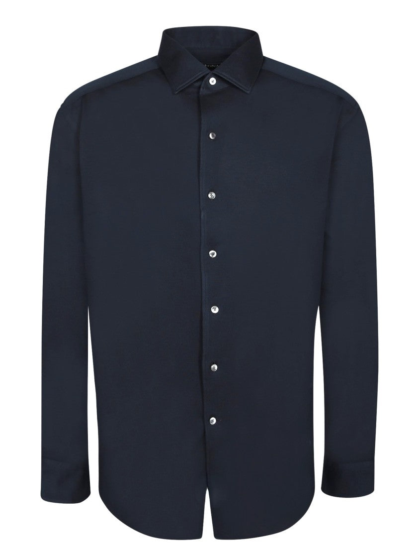Zegna Blue Cotton Piquet Shirt