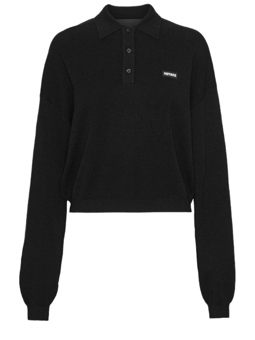 Rotate Birger Christensen Neutrals Cropped Fit Long Sleeves Polo Shirt