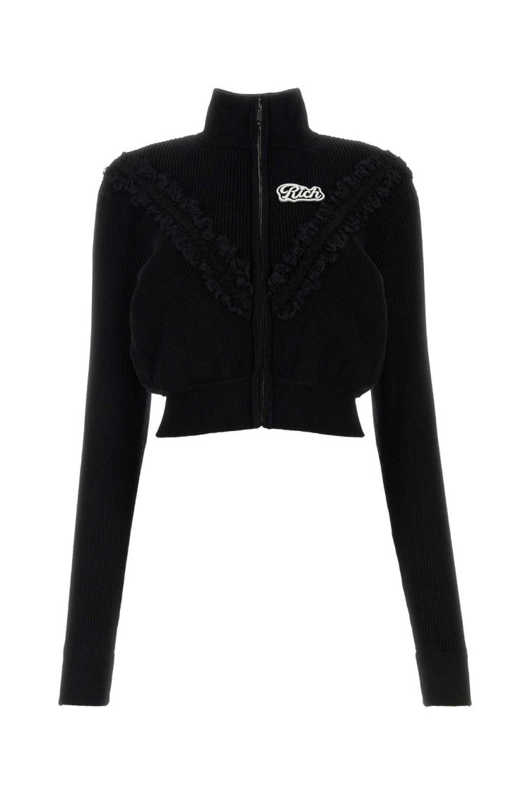 Alessandra Rich Black Wool Blend Cardigan