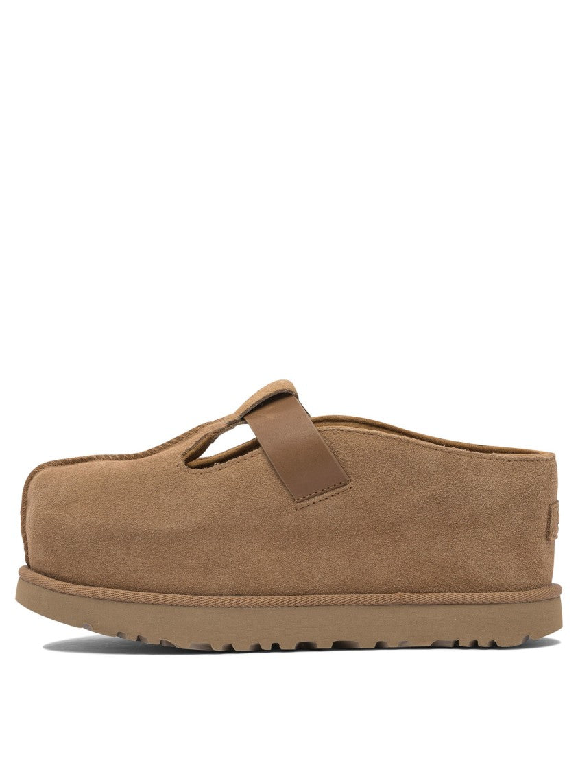 Ugg Suede Loafers With Rounded Toe And Signature Strap