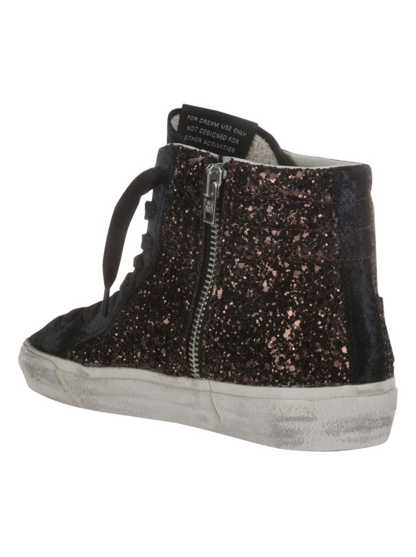 Golden Goose Black Leather Glitter Sneakers