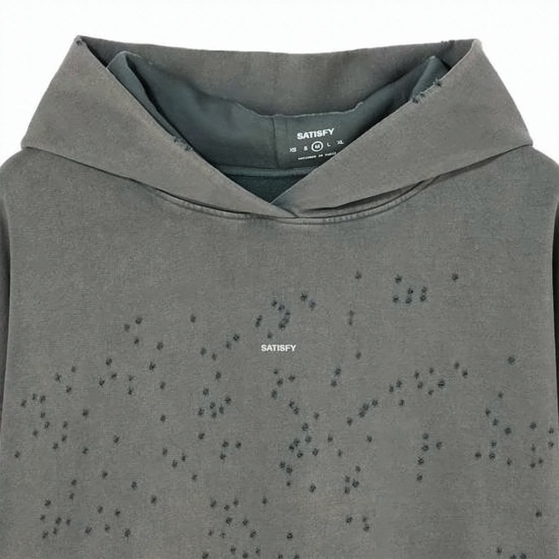 Satisfy Washed Grey Hoodie With Relaxed Fit And Distressed Details
