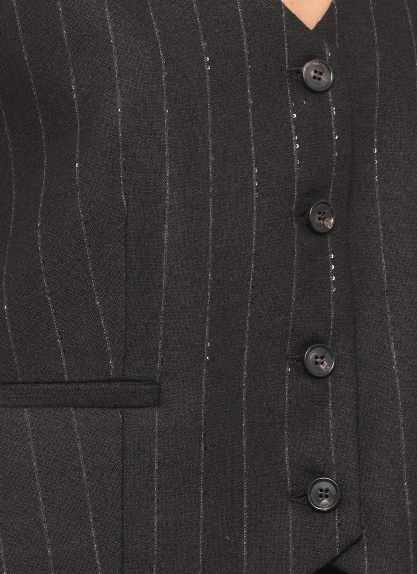 D. Exterior Brown Pinstriped Wool Sweater Vest