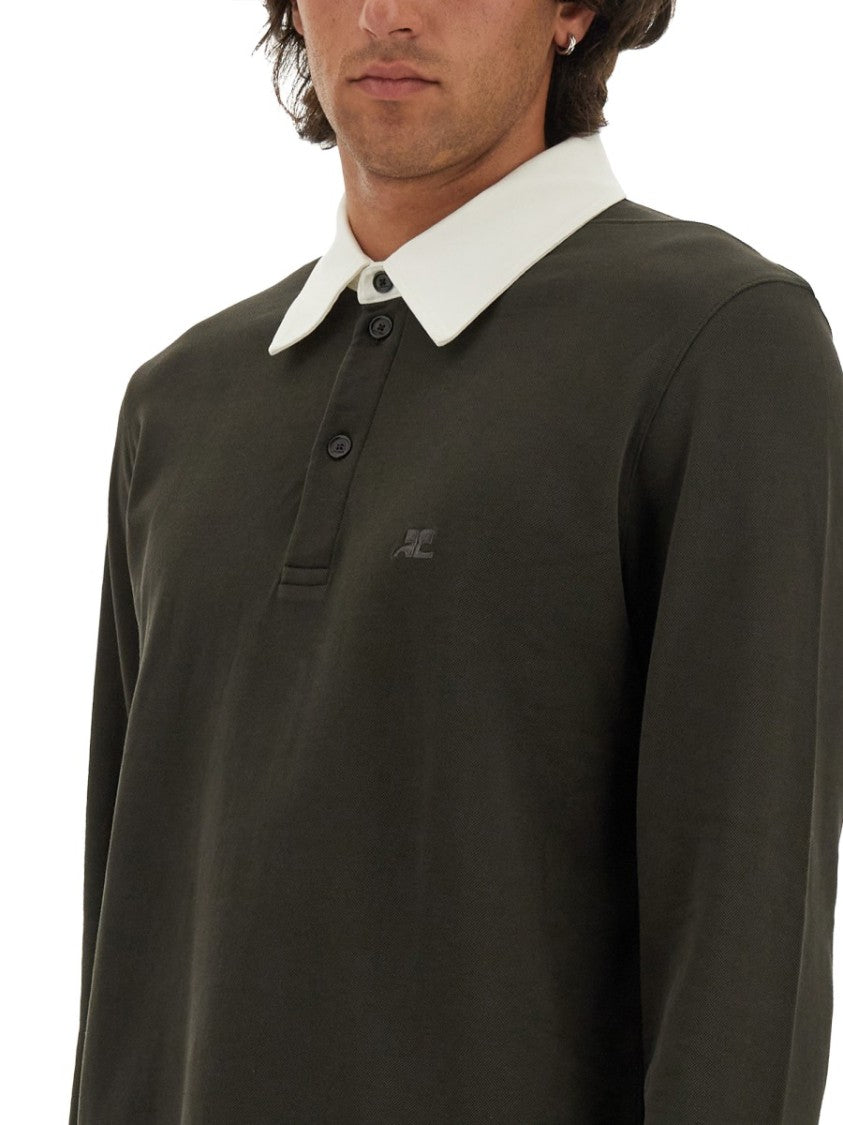 Courrèges Long-Sleeved Cotton Polo With Contrasting Collar