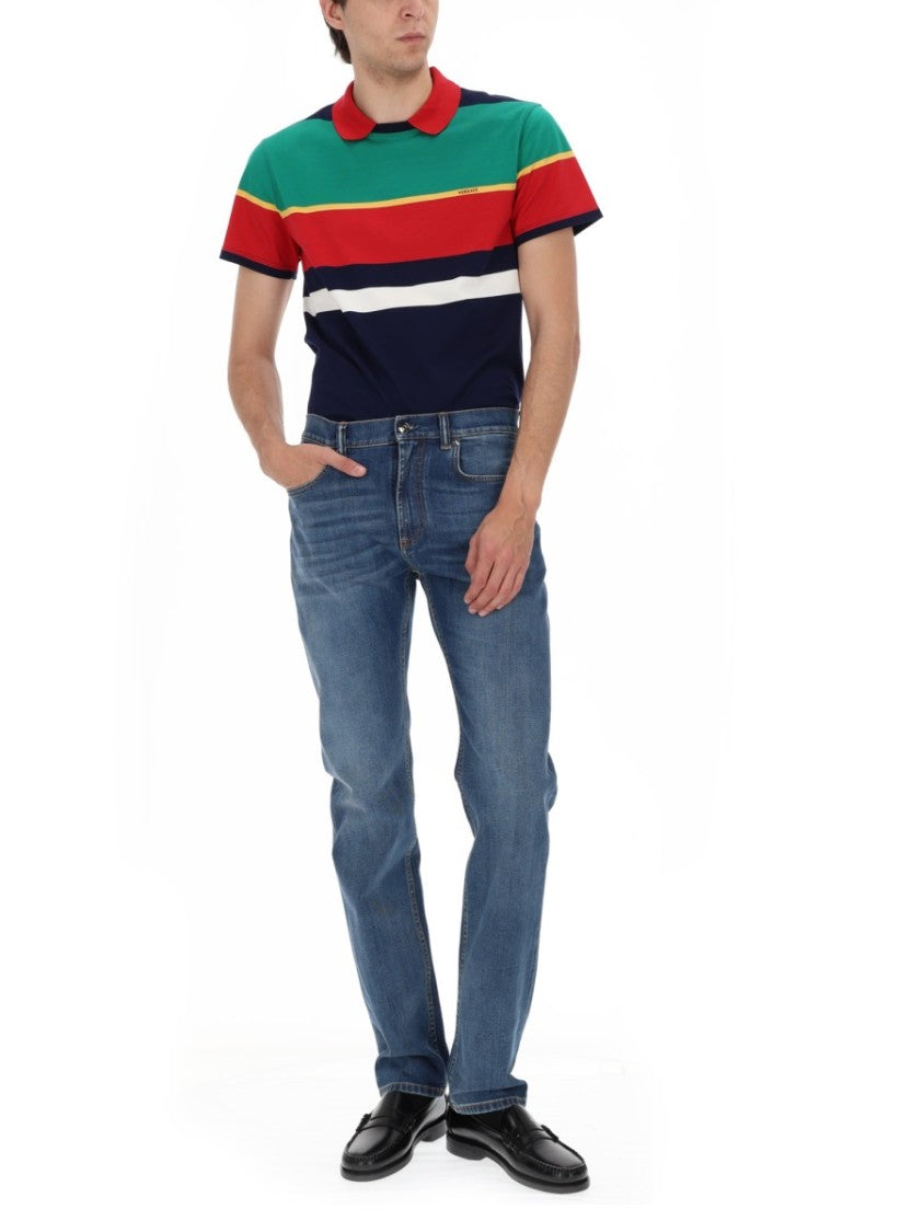 Versace Multicolor Horizontal Stripes Polo Shirt