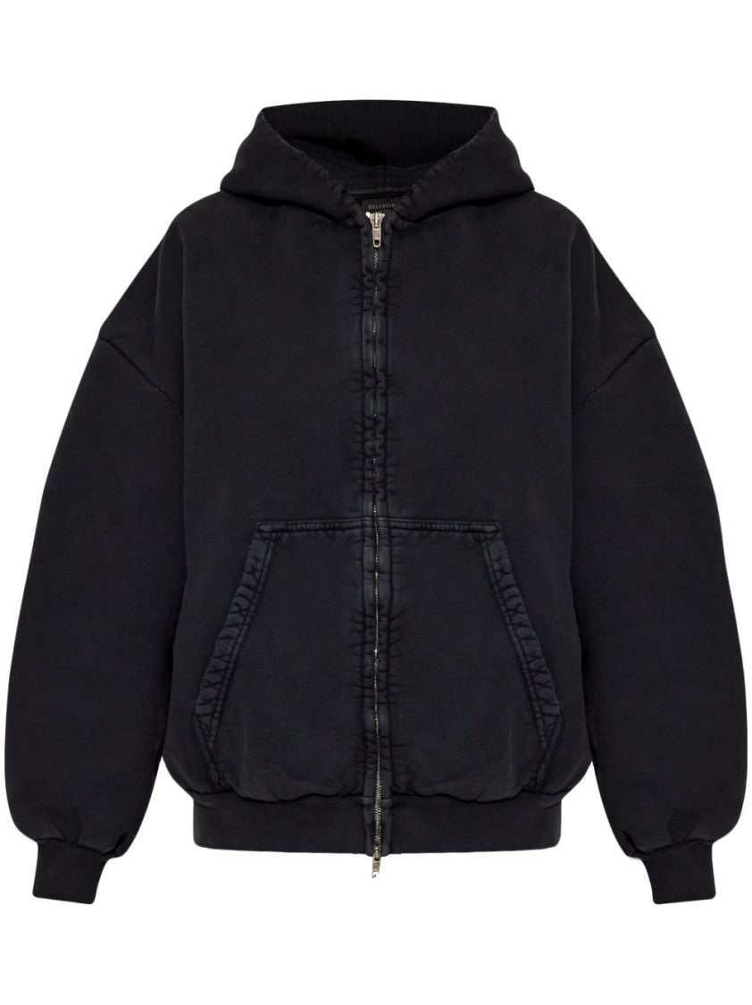 Balenciaga Washed Black Cotton Oversized Sweatshirt
