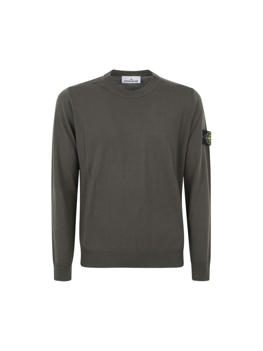 Stone Island Crew Neck Sweater In Green Wool