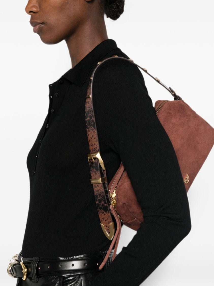 Pinko Brown Suede Shoulder Bag