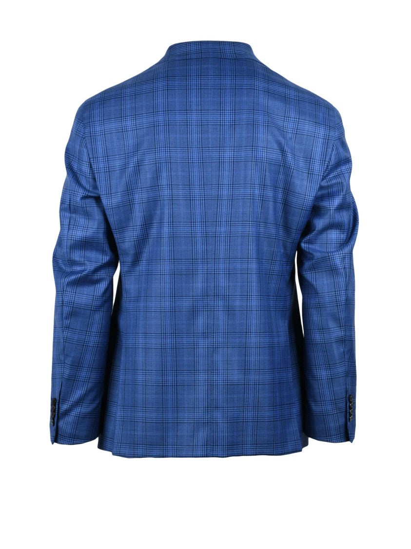 Luigi Bianchi Checkered Blue Virgin Wool Blazer With Notch Lapels