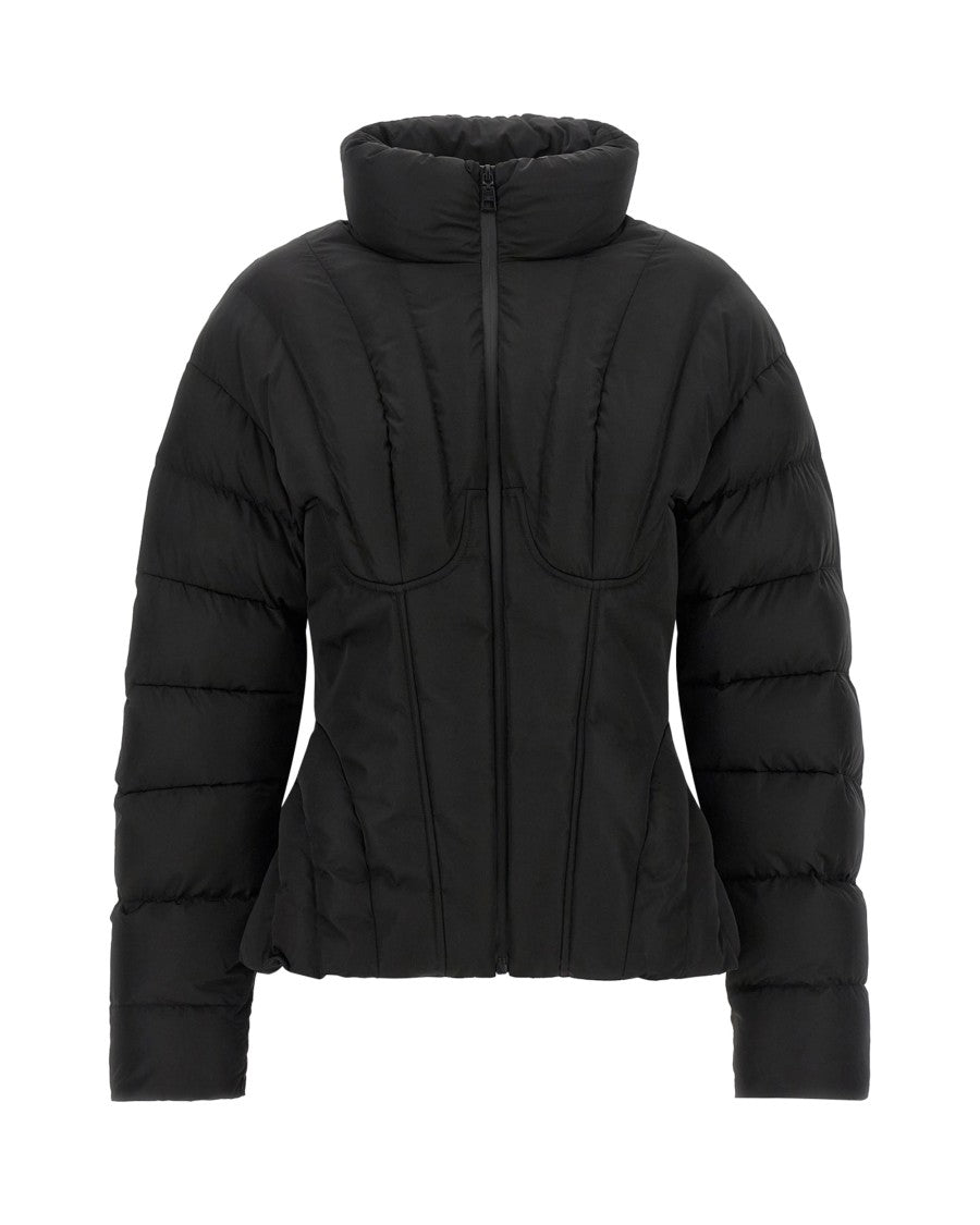 Elisabetta Franchi Matte Textured Puffer Jacket With Bustier-Inspired Quilting