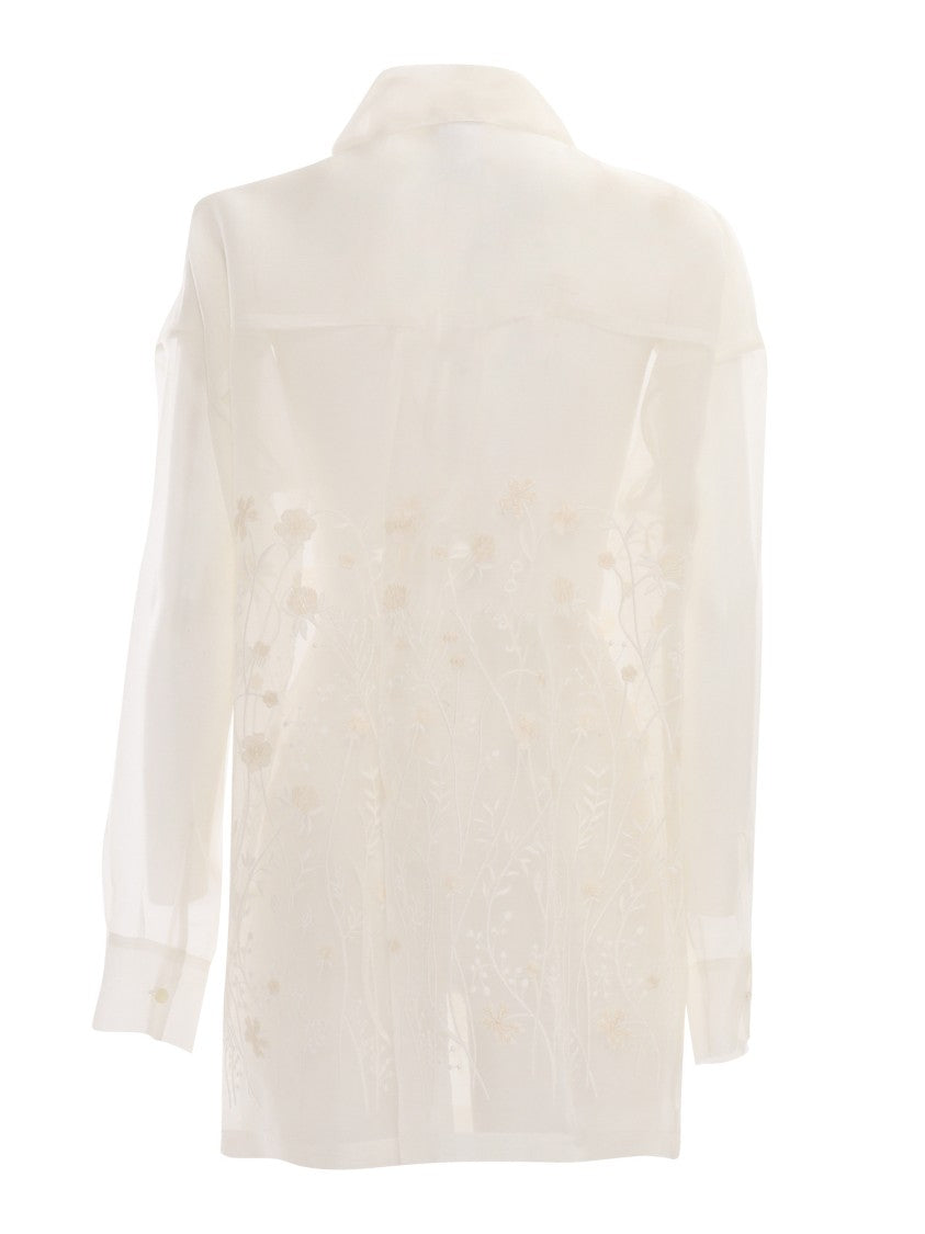P.A.R.O.S.H. Sheer Silk Shirt With Floral Embroidery