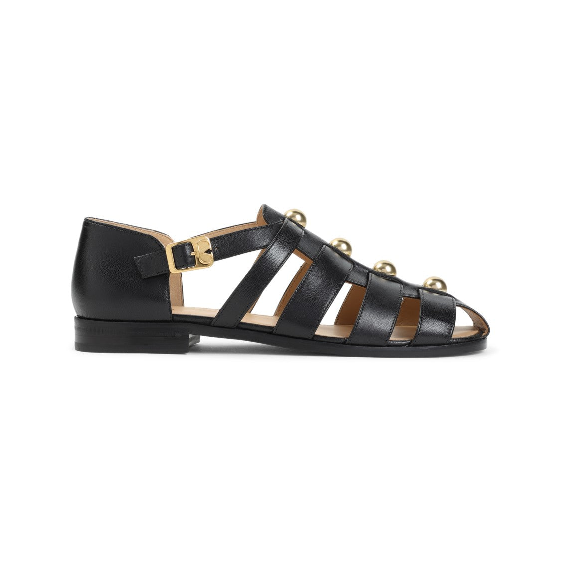 Valentino Black Leather Sandals With Decorative Metal Accents