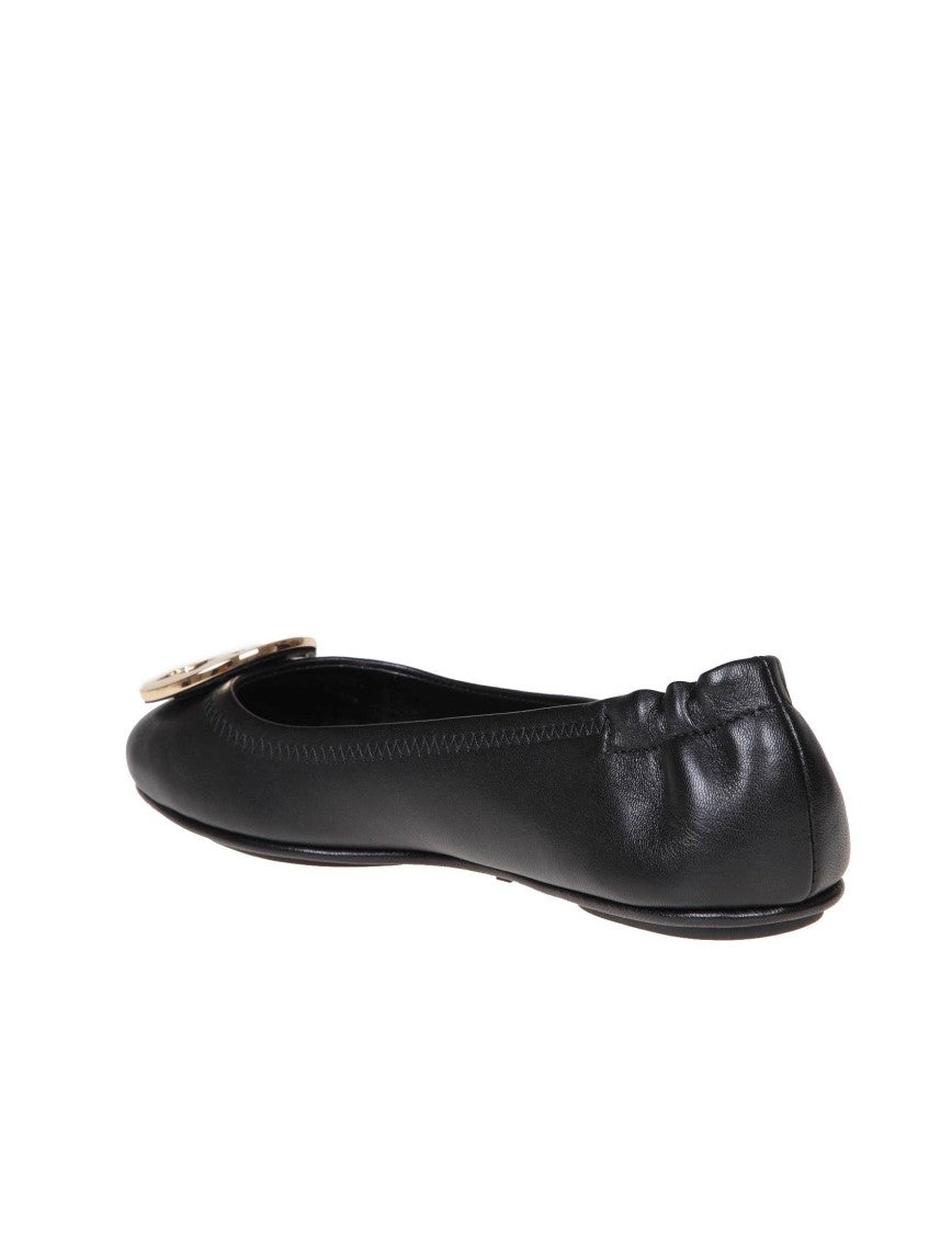 Tory Burch Minnie Ballerina In Black Leather