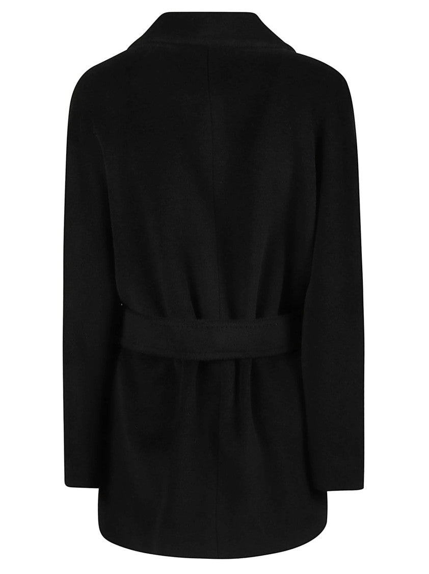 Tagliatore Denise Short Black Belted Virgin Wool Coat