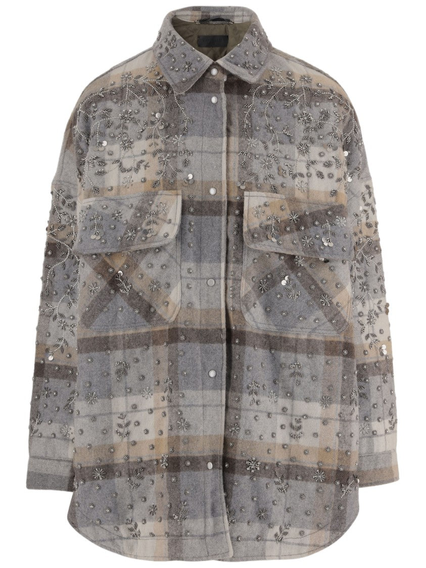 Novelle Wool Blend Shirt Jacket With Floral Embroidery