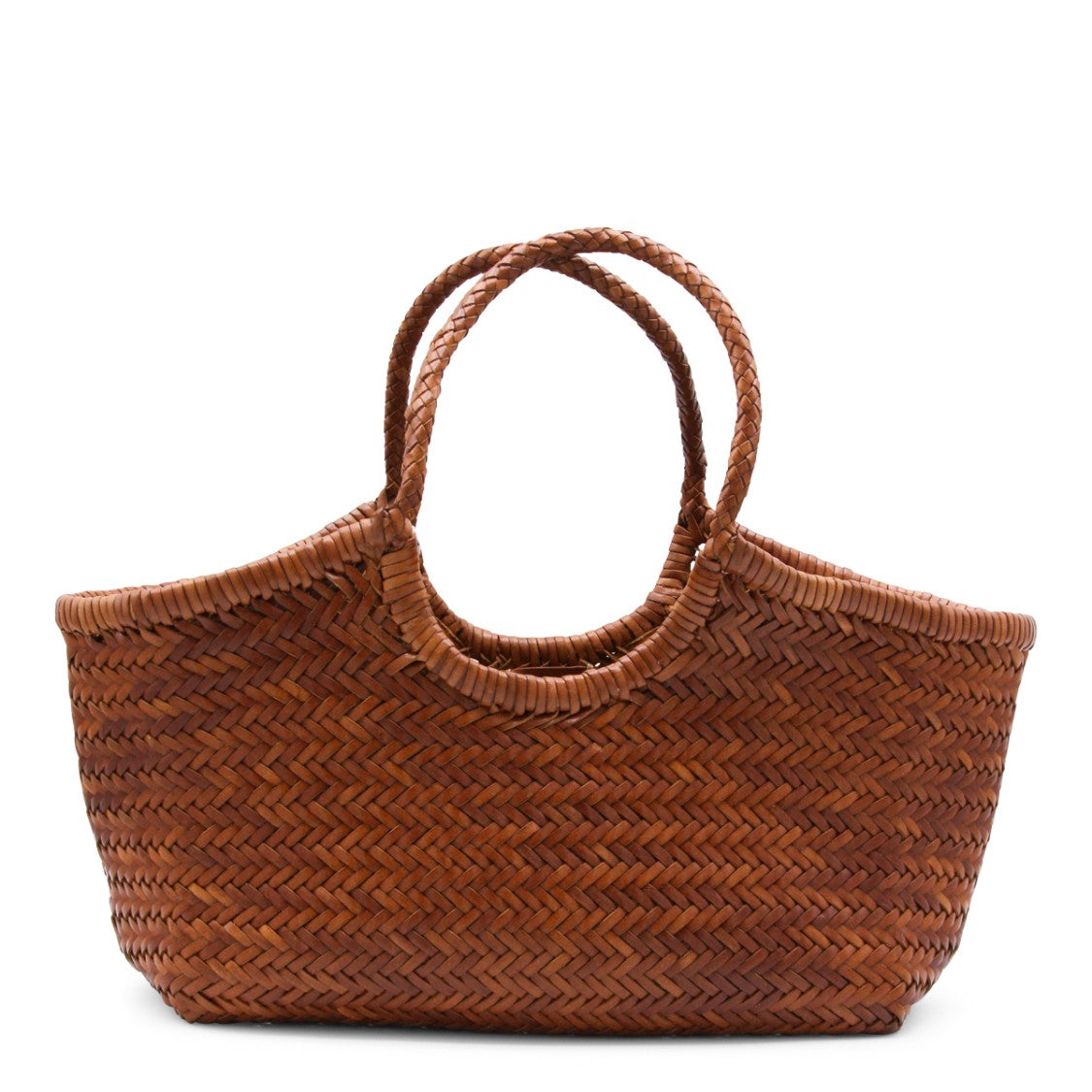 Dragon Diffusion Tan Leather Nantucket Basket Tote With Artisanal Weaving