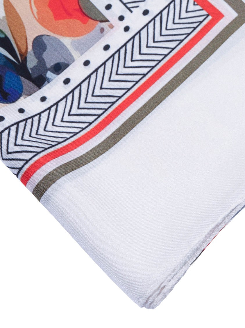 D'aniello White Abstract Geometric Silk Scarf