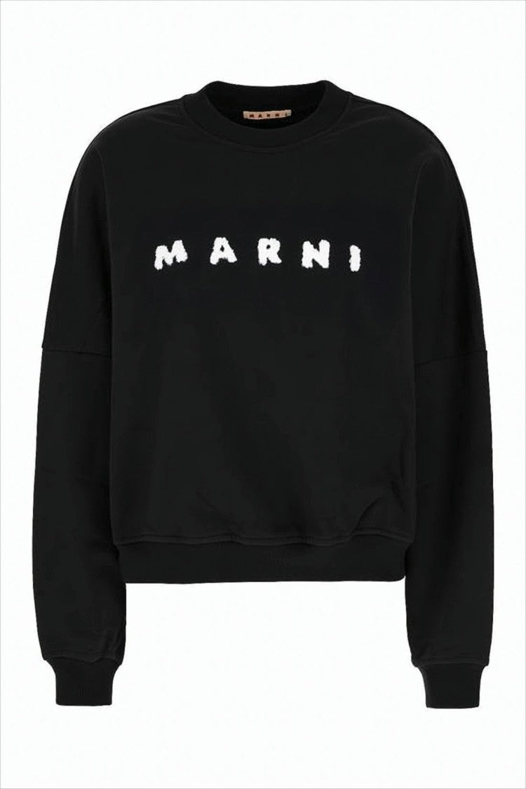 Marni Cropped Black Long-Sleeve Sweatshirt With Textured Logo