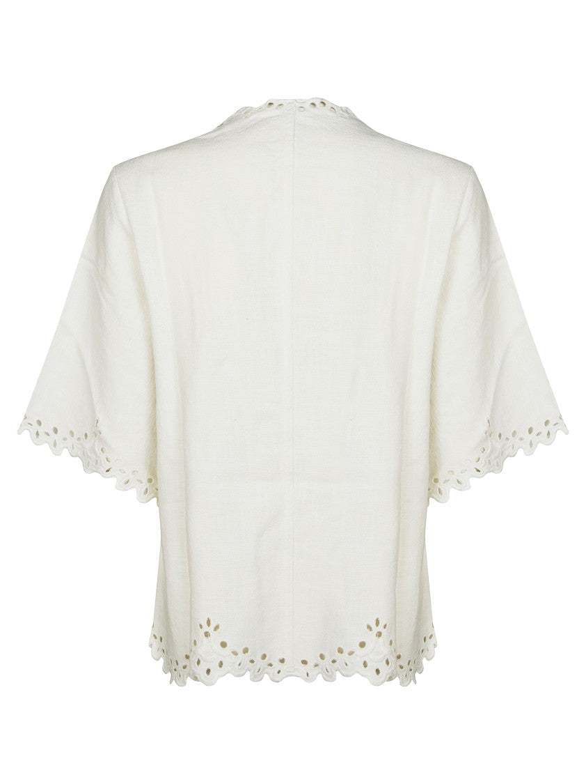 Isabel Marant Étoile Floral Embroidered Short-Sleeved Top With Scalloped Hem