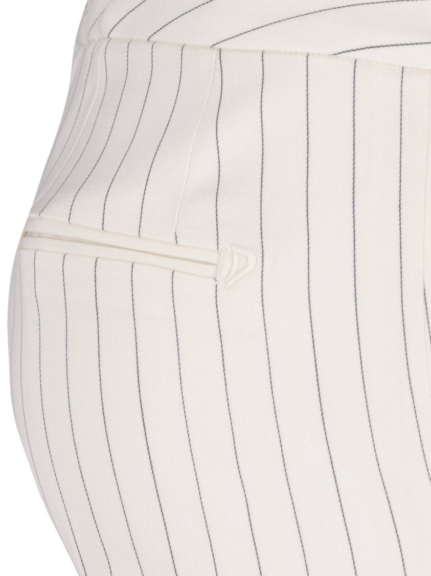 Dondup White Gessato Wool Pinstripe Bootcut Pants
