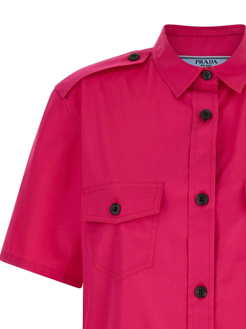 Prada Short-Sleeved Cotton Poplin Shirt With Classic Collar