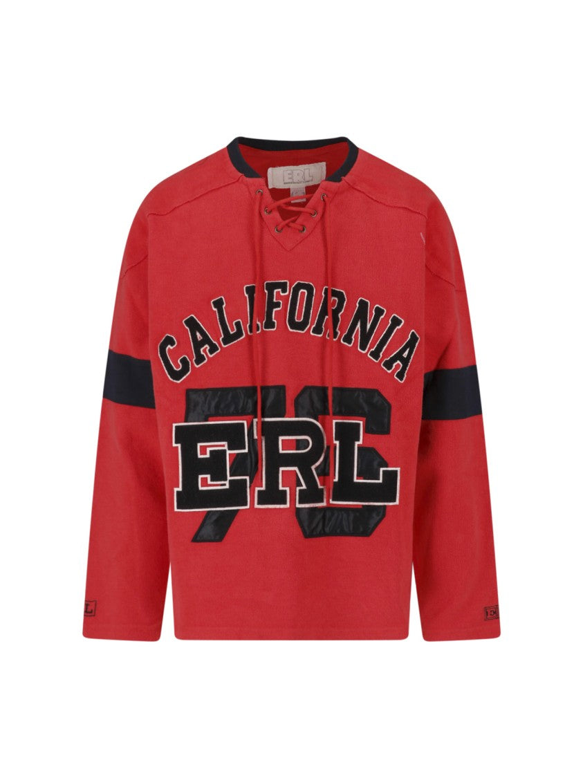 Erl California Red Cotton Hockey Top With Lace-Up Closure