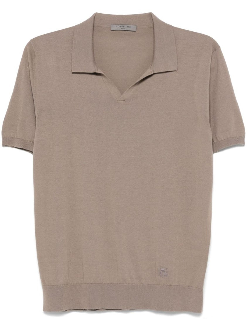 Corneliani Brown Short-Sleeved Sweater With Classic Polo Collar