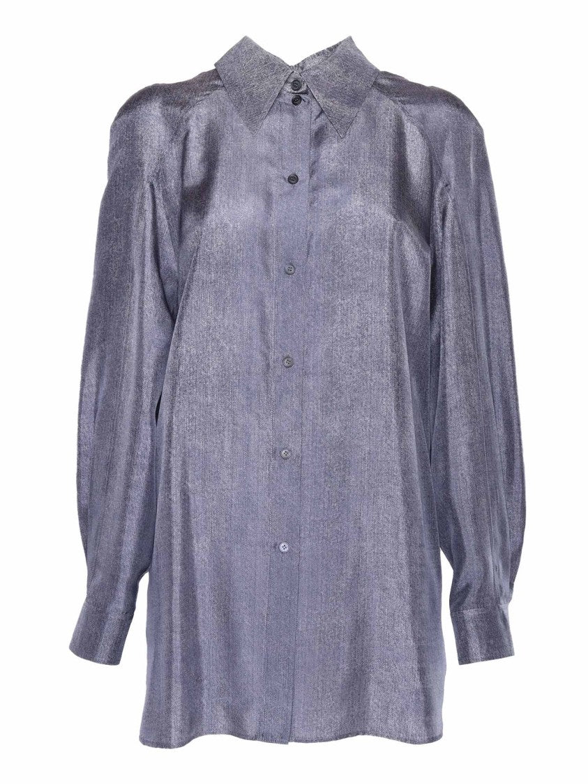 Alberta Ferretti Fluid Grey Silk Shirt With Classic Collar