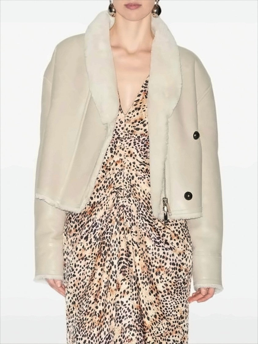 Isabel Marant Cropped Lambskin Coat With Plush Shearling Collar