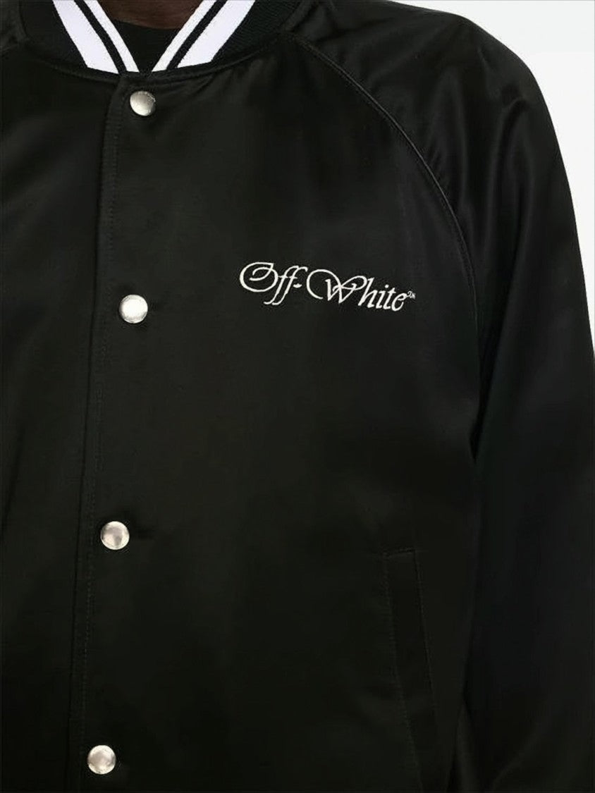 Off-White Black Polyester Bomber Jacket With Contrast Detailing