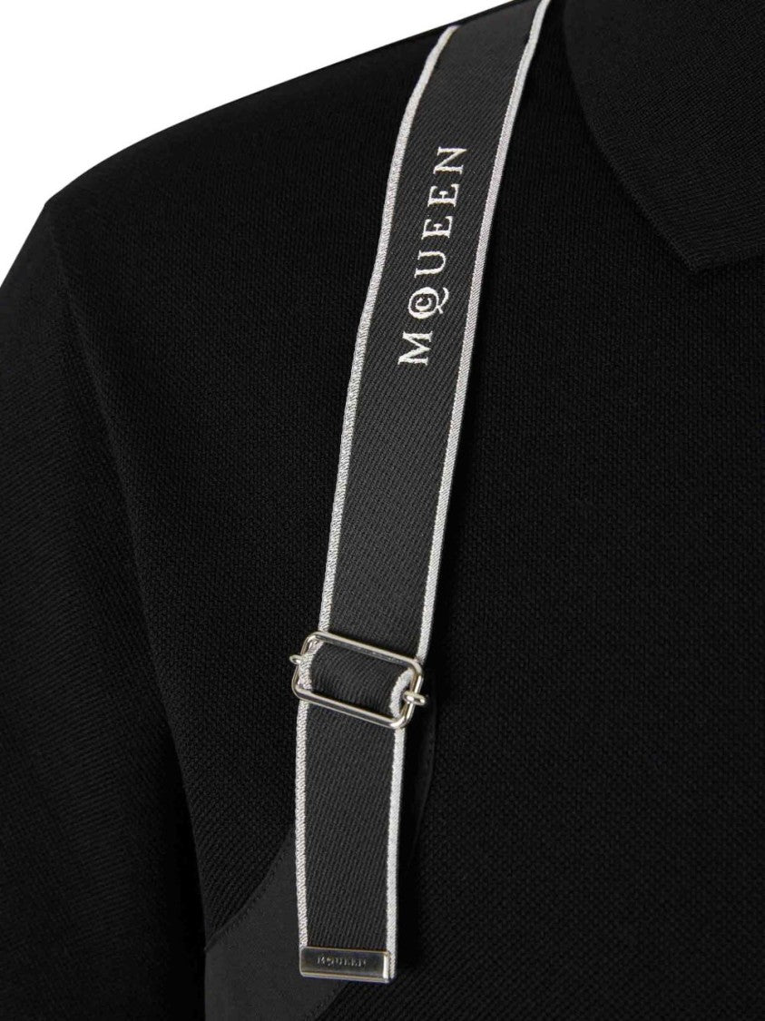 Alexander Mcqueen Short-Sleeve Black Polo Shirt With Panel Details